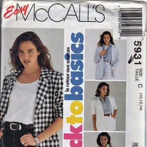May include: A vintage McCall's sewing pattern envelope featuring a woman in a black and white checkered blazer. The envelope includes the text "Easy McCall's" and "back to basics". The pattern size is C (10,12,14).