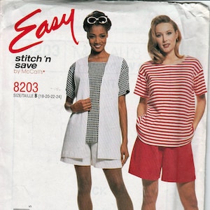 Vest, Top and Pullon Shorts Misses size 18 to 24 / Original McCall&#39;s uncut Sewing Pattern 8203