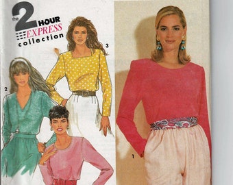 Pullover Top with Neckline Vatiations Misses size 10 to 18 / Original Simplicity Crafts Uncut Sewing Pattern 7381