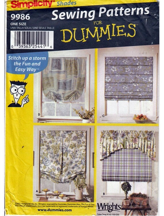 Simplicity 9986 Sewing For Dummies Window Shade Treatments Valance