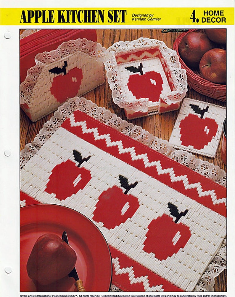 Apple Kitchen Set Pattern Annies International Plastic Canvas Etsy
