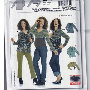 May include: A sewing pattern for a blouse with a wrap style. The pattern is for sizes 10-24 and includes seam and hem allowances. The pattern is called "Burda 8139" and includes instructions for making a blouse, a wrap shirt, and a shirt with a crossover front.