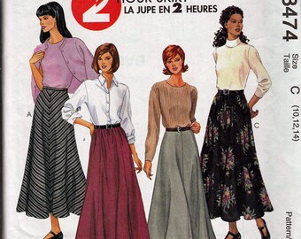 2 hour Skirts Misses Size  10, 12, 14 / Original McCall's uncut Sewing Pattern 8474