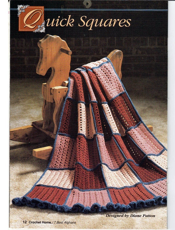 USED 12 HOUR AFGHANS! 6 DESIGNS HOME DECOR CROCHET PATTERN BOOK