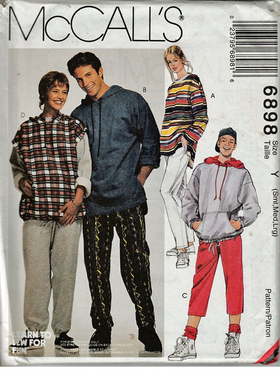 Hooded sweatshirts, top, pant, shorts  Men's, Misses size Sml, Med, Lrg / Original McCall's uncut Sewing Pattern 6898