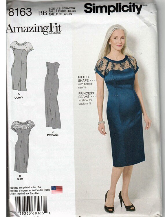 Amazing Fit dress in Three lengths Misses 20W-28W / Original Simplicity uncut Sewing Pattern 8163 Amazing Fit dress in Three lengths Misses 20W-28W / Original Simplicity uncut Sewing Pattern 8163