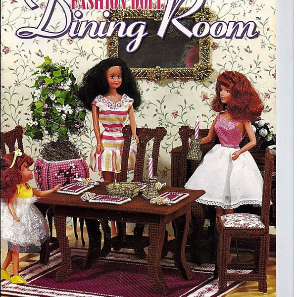 Fashion Doll Dining Room for Barbie in Plastic Canvas House of White Birches 181005