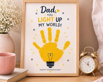 Vatertagsabdruck Handabdruck Basteln für Papa zum ausdrucken | Papa Du erleuchtest meine Welt | DIY Kinder Handabdruck Geschenk | Sofort Download Vatertag Andenken