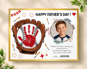 Vatertags-Handabdruck & Foto für Papa, Vatertags-Handabdruck mit Baseball, Vatertagsgeschenk vom Kleinkind, Vatergeschenk zum Ausdrucken