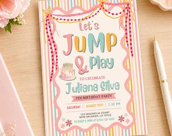 Pastel Jump & Play Birthday Invitation Template, Girl Birthday Invitation, Editable Canva Invitation, Kids Party Invite, Pastel Party Invite