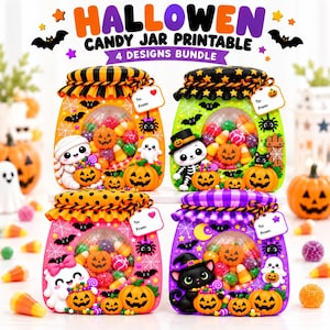 Utskrivbara Halloween-godisburkhållare, Halloween-godispåse, godisburkpresenthållare, godispåsar med spökpumpa (digital nedladdning)