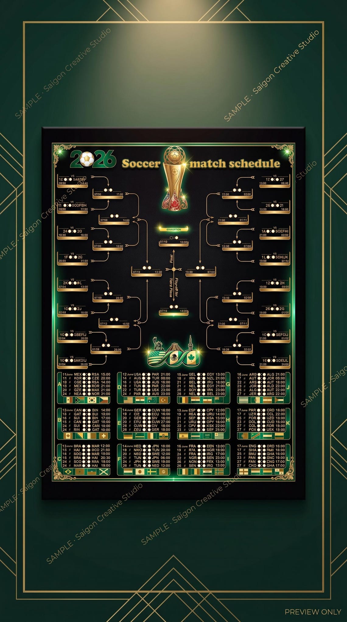 World Cup Bracket Poster Rolled Posters | Soccer Match Schedule ...