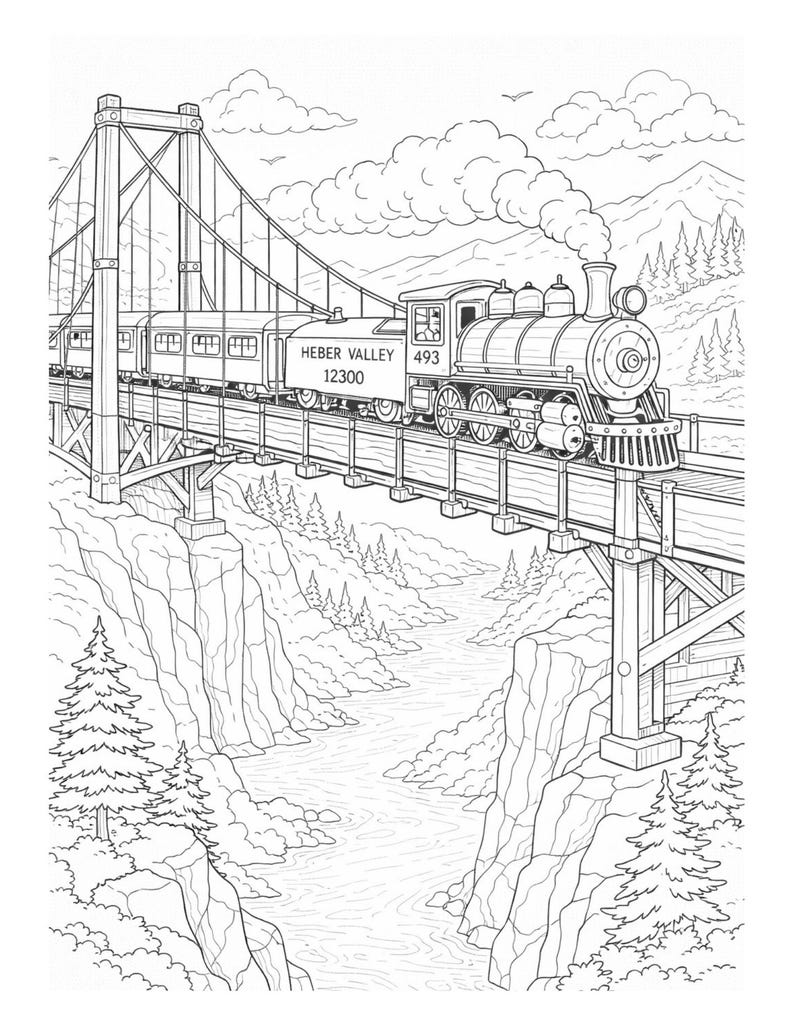 Vintage Train Coloring Book | Cozy Rail Towns, Scenic Adventures ...