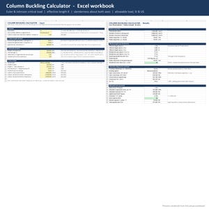 Column Buckling Calculator Excel Spreadsheet - Euler & Johnson Critical Load, Effective Length K, Slenderness Ratio, Allowable Axial Load