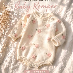 Baby Girl Romper 3M–2 Years | Knitted Baby Outfit Floral | Handmade Baby Clothes UK | Toddler Romper Girl | Baby Shower Gift Girl