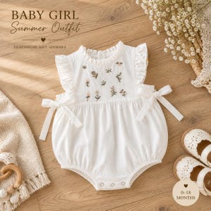 Baby Girl Summer Romper, White Baby Outfit, Floral Baby Romper, Newborn Outfit, Baby Photoshoot Outfit, Cute Baby Clothes