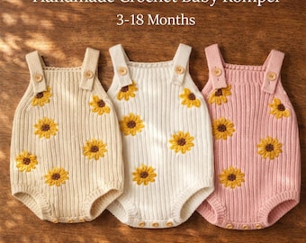 Crochet Baby Romper, Floral Baby Girl Outfit, Spring Baby Outfit, First Easter Outfit, Baby Shower Gift, Handmade Baby Clothes 3-18M