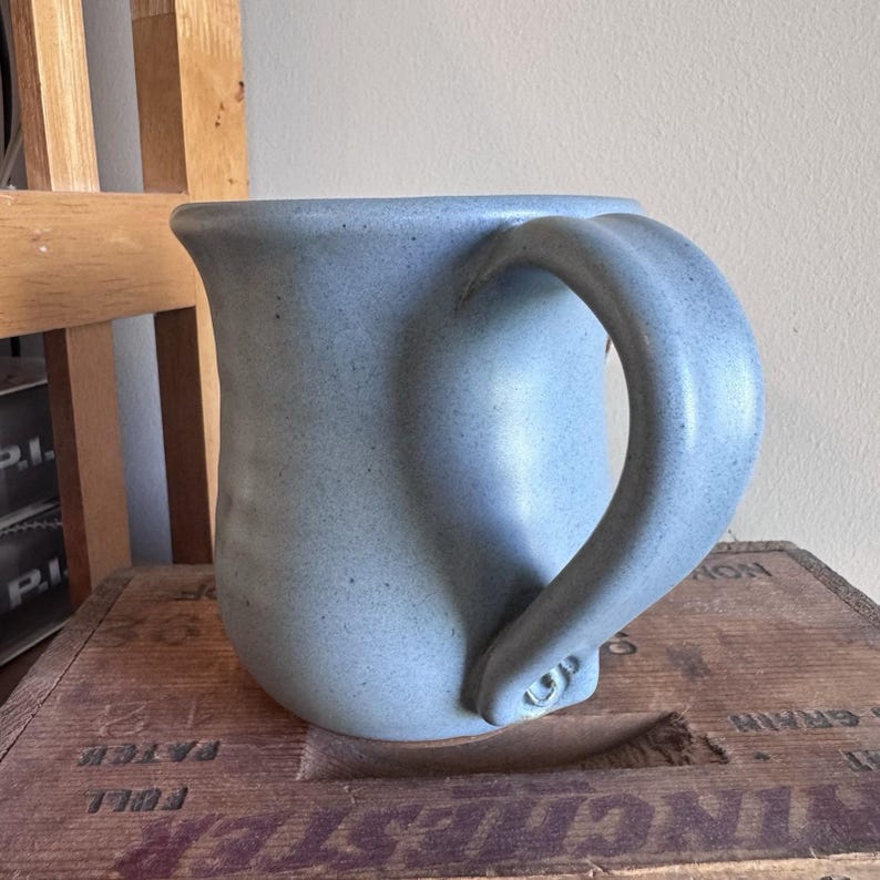 Mud Works Hand Thrown Pottery Angel Star Halo Blue Potbelly Mug image 2