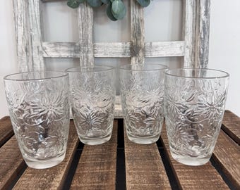 4 Princess House Fantasia Crystal Glasses 12oz. Tumbler 5" Tall