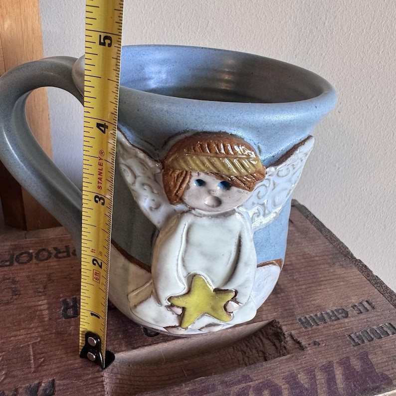 Mud Works Hand Thrown Pottery Angel Star Halo Blue Potbelly Mug image 6