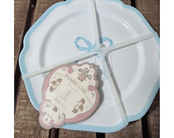 Set 4 Blaue Schleife 22 cm Salat Dessertteller Coquette Melamin Shabby Chic