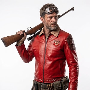 Fallout 4 Beast Hunter Jacket, Lucky 38 NCR Cosplay Leather Jacket, Embroidered Patch Gaming Jacket