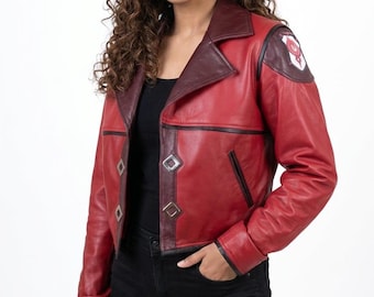 Rote Lederjacke Inspiriert von Vi, Arcane Cosplay Style, Für Männer und Frauen