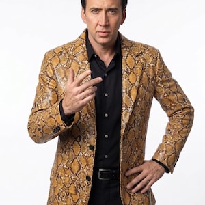 Golden Python Print Faux Leather Jacket, Wild At Heart Cosplay Coat