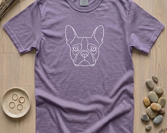 Boston Terrier Face T-Shirt | Minimal Line Art, Dog Portrait Tee