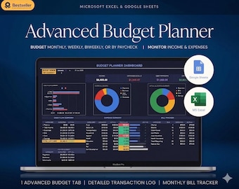Advanced Monthly Budget Planner & Dashboard | Finance Spreadsheet (Digital Template)