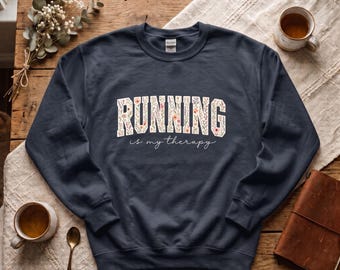Running is My Therapy Sweatshirt | Gildan 18000 Unisex Crewneck | Cozy Gift for Runners | Soft Cotton Blend | Customizable Options