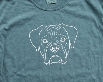 Minimal Boxer Dog Face Line Art T-shirt | Unisex Soft Cotton Tee