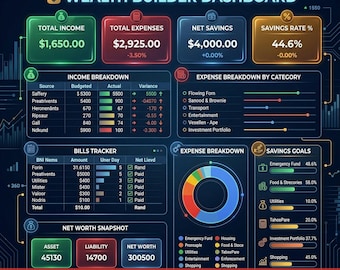 Wealth builder Monthly Budget Planner Spreadsheet (Google Sheets and Excel Download)
