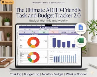 ADHD Task and Budget Tracker 2.1 | Excel Finance Planner (Digital Download)