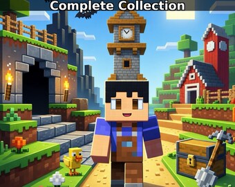 Minecraft Style Coloring Book Bundle - Pixel Pals Complete Set - 90 Voxel Pages Printable PDF