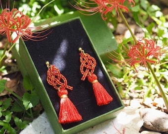 Higanbana – Red Spider Lily | Japanese Mizuhiki Tassel Earrings | A Symbol of Beauty & Remembrance