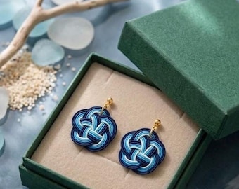 Ocean Ripple Mizuhiki Earrings | Blue Japanese Knot Earrings | Handmade Washi Jewelry | Lightweight Summer Earrings | Coastal Inspired Gift
