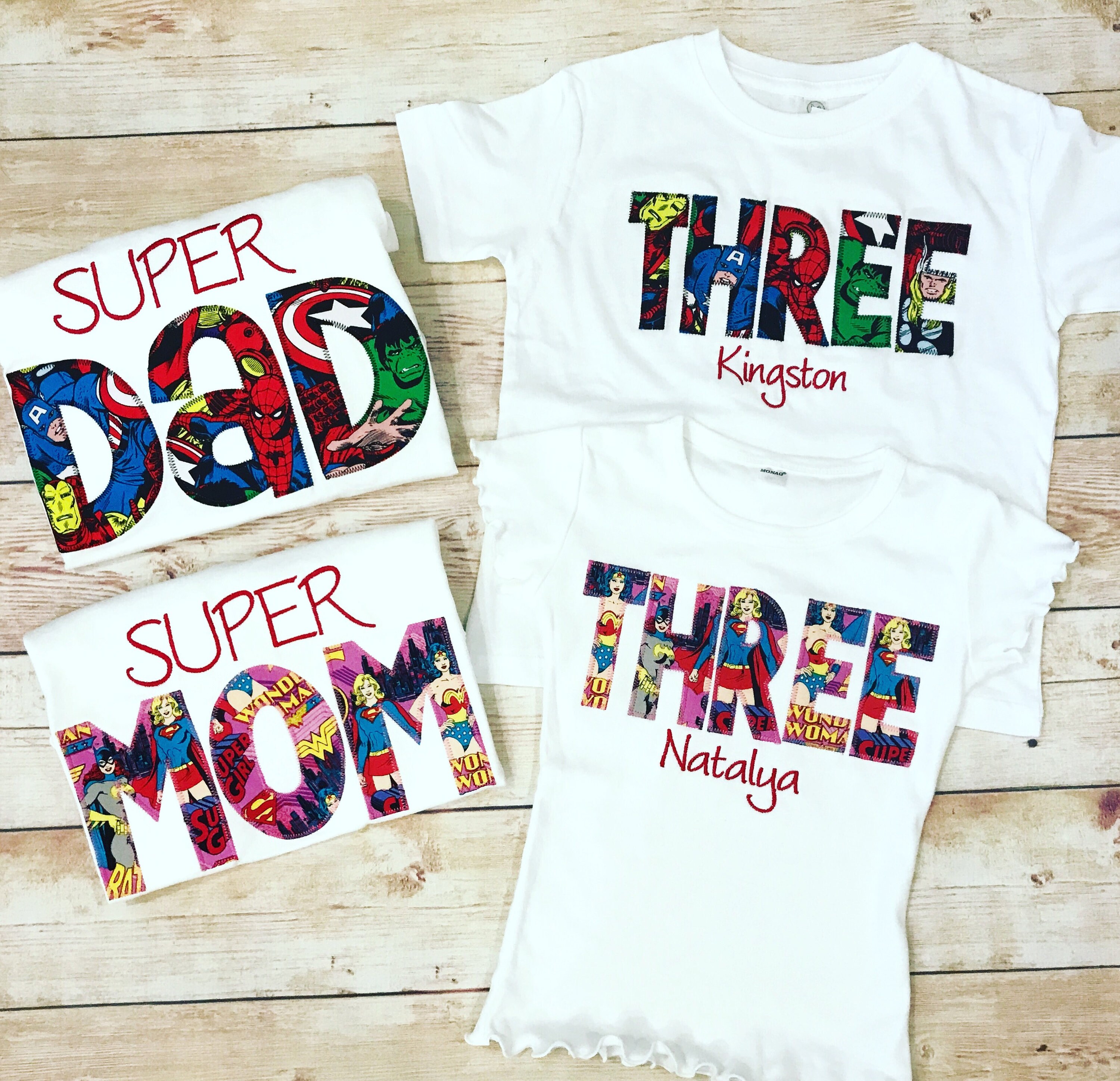 superhero family birthday shirts