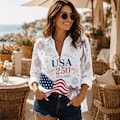 Retro American Flag Women Top Shirt, USA 250th Anniversary Blouse Shirt, Vintage Usa Floral Shirt, Boho Floral America Shirt, Patriotic Gift