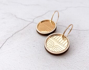 Mos Hoops in Gold, Ancient Egyptian Jewellery, Historical Artefact Earrings, Acrylic and Wood