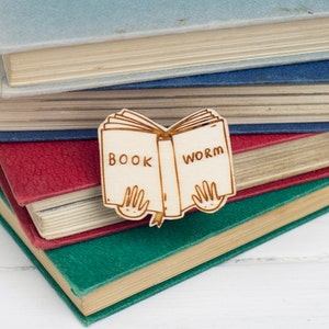 Book Worm Wooden Brooch