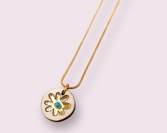 Tiny Turquoise Flower Charm Necklace