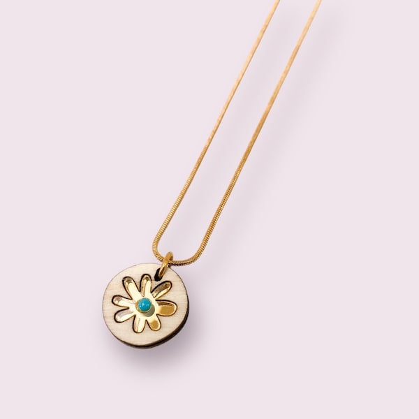 Tiny Turquoise Flower Charm Necklace