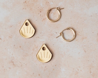 Gold Droplet Charm Hoops