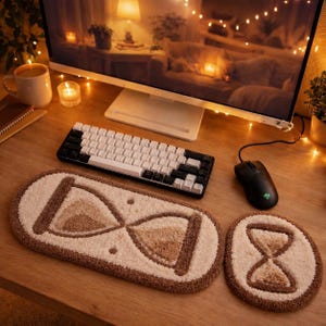 Hourglass Sand Arc Punch Needle Desk Set, Minimalist Curved Keyboard and Mouse Wrist Rest Duo