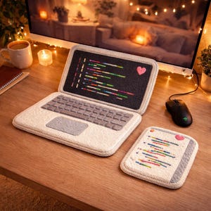 Code Snippet Punch Needle Desk Mat Set | Developer Workspace Decor | Handmade Keyboard & Mouse Wrist Rests for Tech Aesthetic