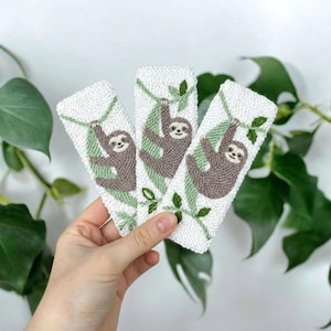 3pcs Sloth Hanging Hammock Punch Needle Bookmark Set, 3 Piece Fiber Art Reader Gift