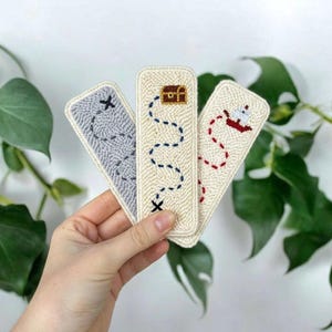 3pcs Treasure Map Punch Needle Bookmark Set of 3, Adventure Theme Yarn Loop Book Markers, Handcrafted Reading Gift for Bookworms