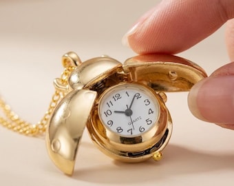 Gold Ladybug Watch Necklace • Secret Locket Watch Pendant • Vintage Style