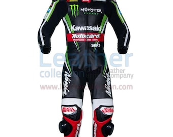 Kawasaki ninja motorracepak, echt rundleer motorpak met beschermende rijkleding